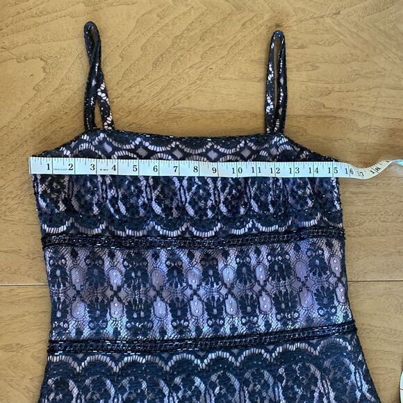 Vintage Cache Lilac Black Beaded Lace Cocktail Dress Size 4 - Picture 9 of 15